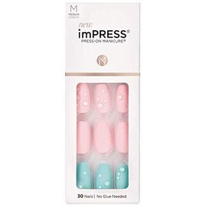 KISS ImPRESS manicureset, doofdruppels, gemiddelde lengte, vierkant met PureFit-technologie, incl. voorbereidingstempel, minivijl, nagelriempen en 30 kunstnagels