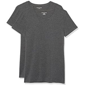 Amazon Essentials Set van 2 T-shirts voor dames met korte mouwen en ronde hals, klassieke pasvorm, antraciet gemêleerd, maat L