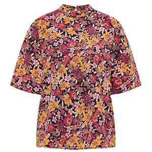 USHA blouse met korte mouwen voor dames, Zwart en meerkleurig.