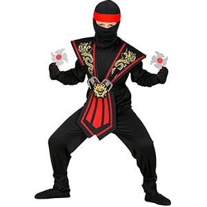 Widmann - Ninja-kostuum voor kinderen met wapenset, zwart, rood, vechter, krijger, Japan, themafeest, carnaval