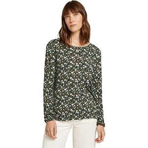 TOM TAILOR Dames T-shirt met alloverprint, 28371 - groen klein bloemenpatroon