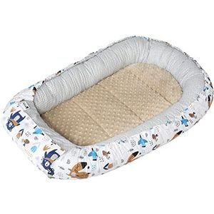 Medi Partners babybedverkleiner, cocon, 100 x 60 x 15 cm, 100% katoen, babybedje voor pasgeborenen, kussen, afneembaar inzetstuk (boho-dieren met minky-stof)