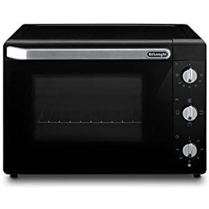 De'Longhi Elektrische oven, 5 kookstanden, temperatuur 80 - 230 °C, timer, inhoud 40 l, inclusief kookplaat, rooster en tang EO40112.BK, vermogen 2000 W, zwart