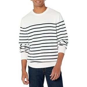 Amazon Essentials Heren trui met ronde hals (verkrijgbaar in grote maat), witte marineblauwe strepen, XS