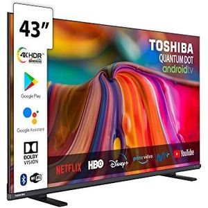 TOSHIBA QLED 43QA4163DG Android Smart TV 43 inch, Quantum Dot Display, 4K Ultra HD, Google Chromecast geïntegreerd, spraakbesturing via Google Assistant, WLAN- en Bluetooth-verbinding