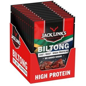 Jack Link's Biltong Original - 12 stuks (12 x 40 g) - glutenvrije vleeslekkernijen - eiwitrijk droog vlees - licht rokerig aroma - eiwitrijk snoep -