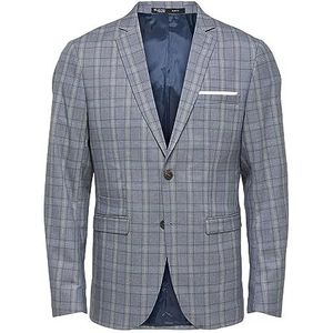 SELECTED FEMME Heren Slhslim-timelogan Blu Snd Chk Blz Noos Blazer, lichtblauw / ruitpatroon: zand, 94 EU, Blauw
