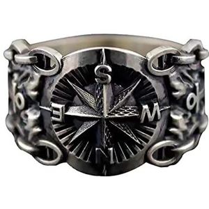 KONFEN Verstelbare zilveren ring voor dames en heren, open fidget-ring met Vikingkompas, vallende sterring, engelenvleugelring, verstelbare voetring, duimring