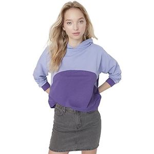 Trendyol Colorblock Regular Dames Hoodie Sweatshirt, Paars, XS, Paars.