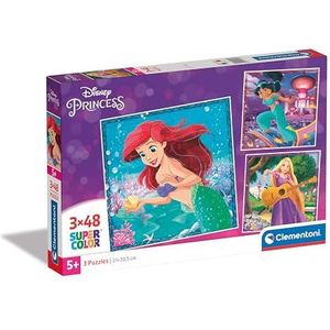 Clementoni - 25304 – Supercolor puzzel – Disney Princess – 3 x 48 stukjes, puzzel voor kinderen van 5 jaar, doos met 3 puzzels (48 stukjes), cartoon-puzzel – gemaakt in Italië