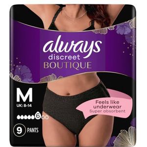 Always Discreet Boutique Incontinentie-broek voor dames, maat M Plus 9, hoge absorptie, geurneutralisator, jurk, maat 38-44