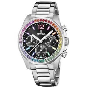 Festina Dameshorloge F20606/3 Boyfriend, behuizing van roestvrij staal, 316L, zilver, armband van roestvrij staal 316L, zilver, armband, zilver., armband