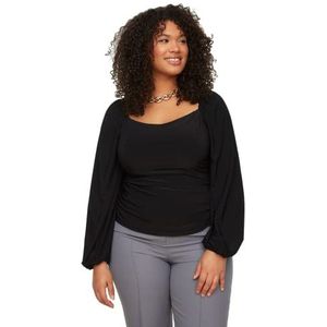 Trendyol Chemisier tissé Grande Taille pour Femme Chemise, Noir, X-Large Plus