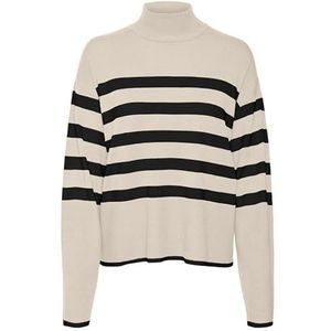 VERO MODA CURVE Vmchappiness Ls Highnk Ga BO Cu gebreide damestrui, Berken/strepen: zwart