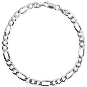 Aka Gioielli® - Armband voor heren en dames, sterling zilver 925 gerhodineerd - platte figaroketting 5,2 mm - lengte: 20 cm, Metaal
