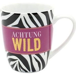 Dekohelden24 Mok van porselein met motief ""Achtung Wild"" (9,8 x 8,2 cm), 250 ml, vaatwasmachinebestendig, koffiemok