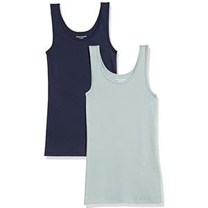 Amazon Essentials Tanktop voor dames, slim fit, 2 stuks, marineblauw/saliegroen, XS