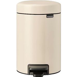 Brabantia - NewIcon 3L pedaalemmer - Kleine afvalemmer voor badkamer - Soft-Close deksel - Lichtgewicht pedaal - Uitneembare binnenemmer - Antislip - Soft Beige - 17 x 24 x 27 cm