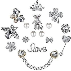 VIKSAUN 16 stuks clog-schoenhangers, bling met ketting van metaal, decoratie van schoenen, legering, strass, accessoires voor klompen van kristal, mode voor vrouwen, klompen sandalen, roestvrij staal