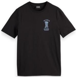 Scotch & Soda Gedrukt T-shirt op de linkerborst, zwart 001, XL, Zwart 001, XL