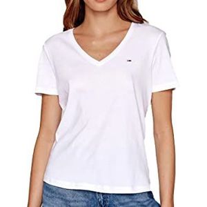 Tommy Hilfiger Tjw T-shirt voor dames, slim soft V-hals, gebreide top S/S, Wit