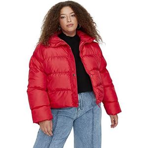 Trendyol Dames winterjas met opstaande kraag grote maat, rood, 74, Rood