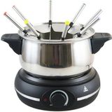 Emerio Elektrische fondueset voor maximaal 8 personen, te gebruiken als olie-, bouillon-, chocolade- of kaasfondue, met 8 fonduevorken, continue thermostaat, braadpan in