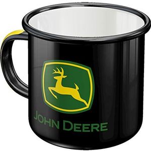 Nostalgic-Art John Deere Retro emaille mok 360 ml - logo zwart - cadeau-idee voor tractorfans, campingbeker, vintage design