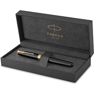 Parker Sonnet vulpen, zwarte lak met gouden versiering, vulpen, fijne punt, geschenkdoos
