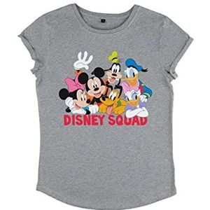 Disney Mickey Classic Squad Dames Organic Roll Sleeve T-Shirt, grijs.