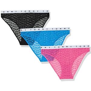 Tommy Hilfiger Bikini ondergoed voor dames, roze amour / diep hemelsblauw/zwart, L, Pink Amour/Deep Sky Blue/Black