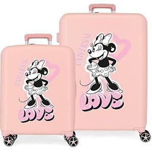 Disney Minnie Heart Nude Kofferset, 55/70 cm, hard, ABS, geïntegreerde TSA-sluiting, 88 l, 6,8 kg, 4 dubbele wielen, handbagage, roze, Talla única, kofferset, Roze, Kofferset