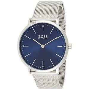 BOSS Herenhorloge analoog, kwarts, horizon, met armband van roestvrij staal, Zilver/Blauw, Armband