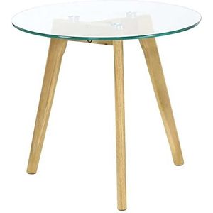 THE HOME DECO FACTORY HD6139 glazen tafel, hout, transparant, beige, 50 x 50 x 43 cm