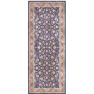 Keshan Maschad Oosterse tapijt, laagpolig, vintage look, klassiek oosterse patroon voor woonkamer, eetkamer, hal of slaapkamer, marineblauw, 80x200 cm