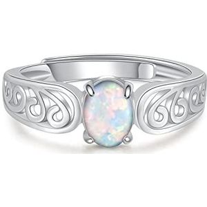 PHNIBIRD Ring van 925 sterling zilver met edelsteen geboortesteen verstelbare damesring, Sterling zilver, Opaal