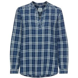 camel active Chemisier à enfiler pour femme en pur coton, Carreaux Bleu, XS