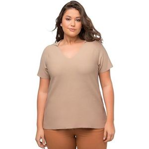 Ulla Popken Pull à manches courtes pour femme avec col polo, beige, 60-62