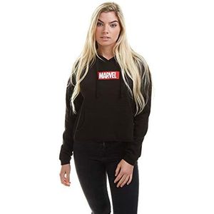 Marvel Box Logo Cropped Hood Sweatshirt met capuchon voor dames, zwart.