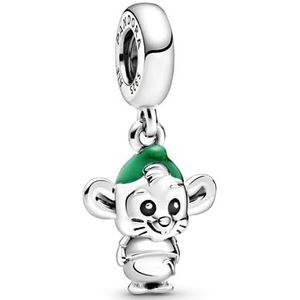 PANDORA DISNEY 798849C01 Gus Mouse emaille hanger zilver/groen, één maat, edelmetaal, kubische zirkonia, Edelmetaal, Zirkonia