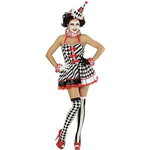 Widmann - Pierrot meisjeskostuum, jurk, halsketting, manchet en mini-hoed, clown, carnaval, themafeest