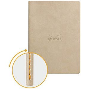RHODIA 116455C Notitieboek met zachte naad, beige textiel, A5, gestippeld, 64 pagina's, lichtbruin papier, 90 g/m², omslag van kunstleer, collectie Rhodiarama