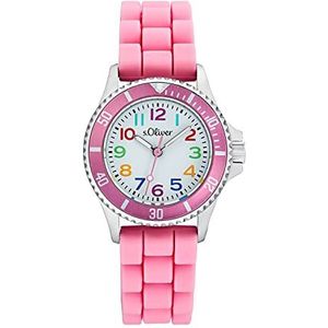 s.Oliver Horloge Jongens Kinderen Quartz horloge Analoog, met Silicone Armband, Roze, 3 bar Wasserdicht, Wordt geleverd in een Watches Gift Box, 2033505