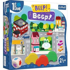 Trefl - Beep! Beep!, Het eerste bordspel voor de jongsten, houten auto's, grote elementen, spel voor peuters, leren tijdens het spelen, spel voor kinderen vanaf 2,5 jaar.