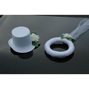 Sluier en hoed auto decoratie roze auto decoratie bruiloft sieraden auto (ecru/wit)
