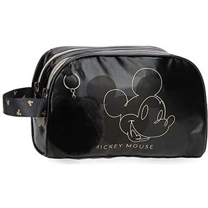 Disney Mickey Outline Toilettas, twee vakken, aanpasbaar, zwart, 26 x 16 x 11 cm, polyester, zwart, 2 vakken aanpasbaar