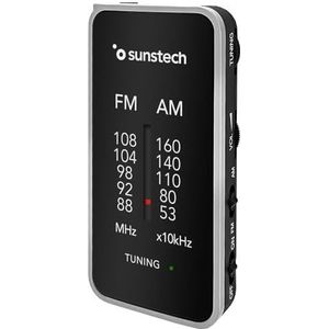 Sunstech RPC6 FM/Am zakradio, kleine radio, draagbaar, analoog, tuner, multiband, werkt met 2 AAA-batterijen, zilverkleurig