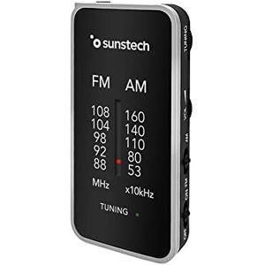 Sunstech RPC6 FM/Am draagbare mini-analoge multiband radio-tuner, werkt met 2 AAA-batterijen, zilverkleurig