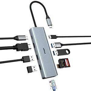 Oditton USB C-hub, 10-in-1 USB C-dockingstation adapter met 4K HDMI, 2x USB-A 3.0, 2x USB A 2.0, 100W USB-C-gegevensaansluiting, RJ45 Ethernet, SD & TF-kaartlezer, compatibel met MacBook, iMac enz.