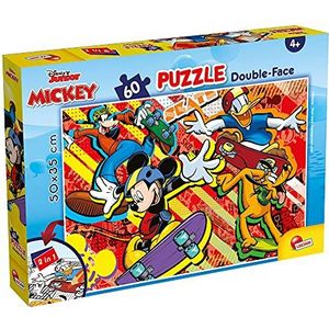 Lisciani, Disney Mickey Mouse 86535 Puzzel voor kinderen vanaf 4 jaar, 60 delen, 2-in-1 dubbele gezichtsrug/achterkant om in te kleuren